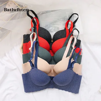 

New Shiny Piece Seamless Bra Cup without Rims Comfortable Bunched Small Chest Underwear Sexy Beauty Back Lady Bra