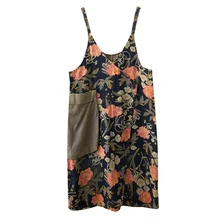 Robe en Denim pour femmes, ample, imprimé Floral, bretelles Spaghetti, Vintage