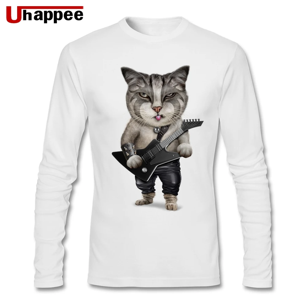 Мужская Тяжелая металлическая бас гитара кошка Повседневная футболка с длинным