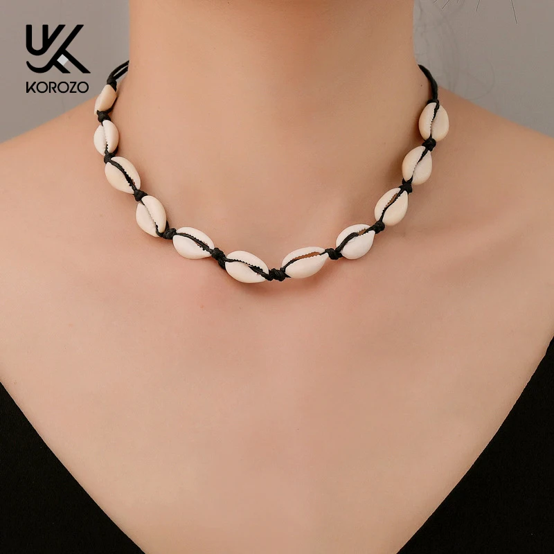 Новинка цепочка с черной веревкой ожерелье из натуральной раковины