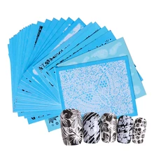 Смешанная кружевная наклейка с цветком для ногтей набор переводная наклейка слайдер Черный Белый Обертывания Декор Маникюр слайдер дизайн ногтей кончик SASTZV001-048