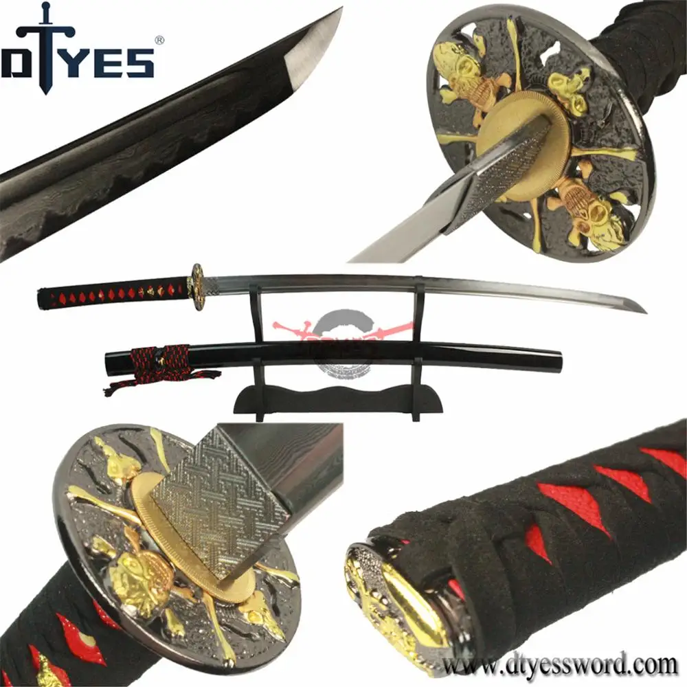 

DTYES Ture Japanese Samurai Sword Damascus Steel Clay Tempered Obvious Hamon Full Tang Blade Katana Razor Sharp Battle Ready