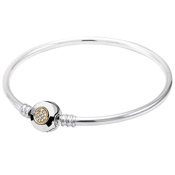 

Original MOMEMTS Two-Tone Signature Snake Chain Bracelet Bangle Fit 925 Sterling Silver Bangle Bead Charm Diy Fine Jewelry