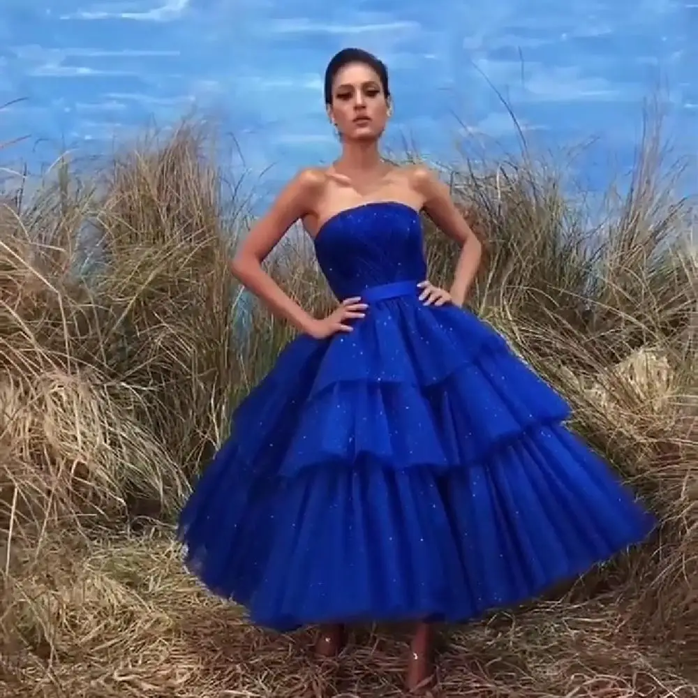 

Blue Evening Dress in Turkey In Floor For Women Evening Dress Lace Shining For Party