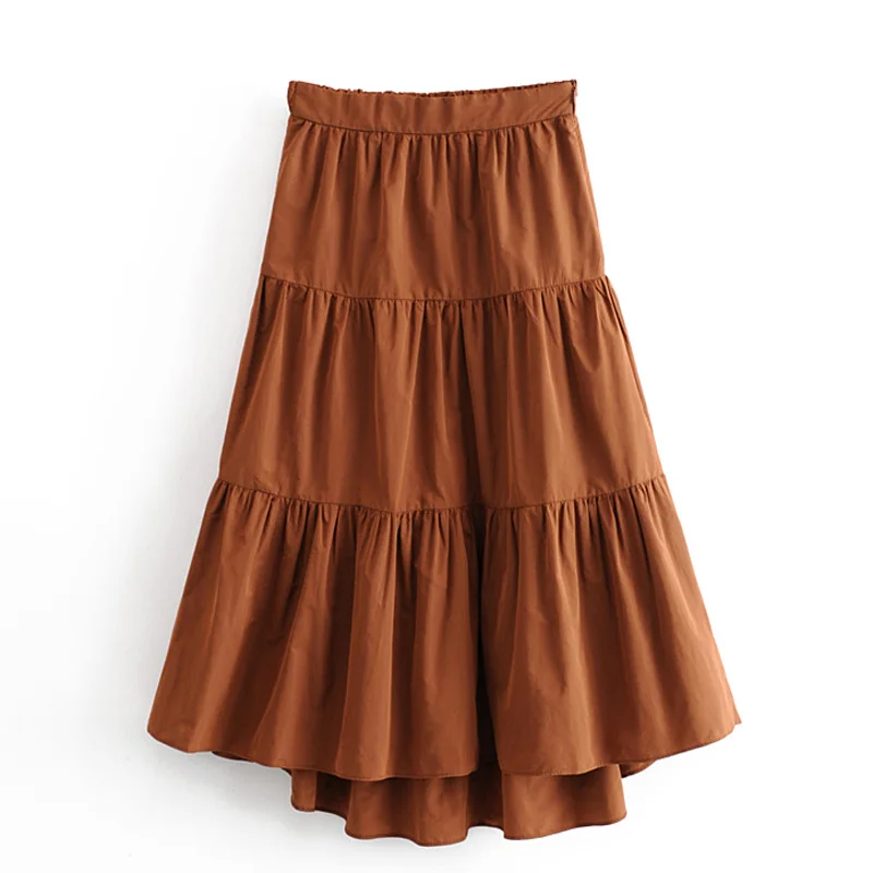 Винтажные свободные юбки-торты из поплина, женская модная однотонная каскадная юбка, элегантные женские юбки до середины икры
