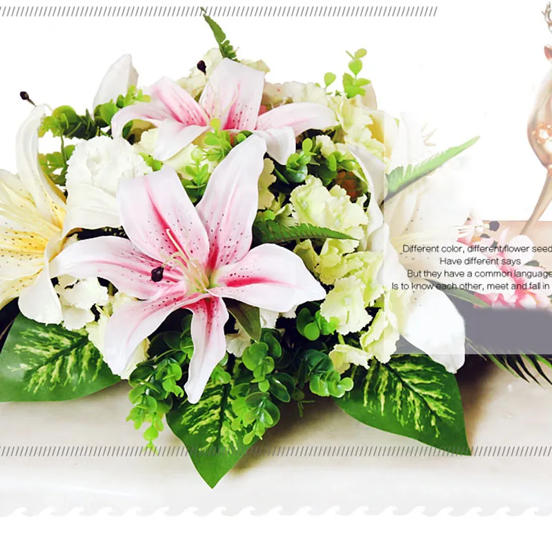Пользовательские роскошные DIY Свадебный декор стол цветок бегун искусственный ряд цветов композиция стол Центральная Роза Лилия зеленый лист