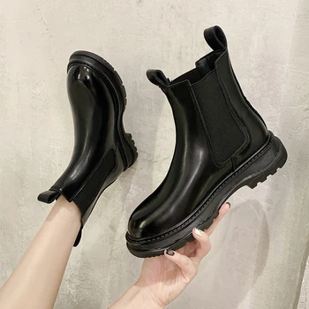 

Black Brown Chelsea Boots Women Shoes 2020 Platform Ankle Boots Winter Chunky Motorcycle Boots Women Botas De Mujer