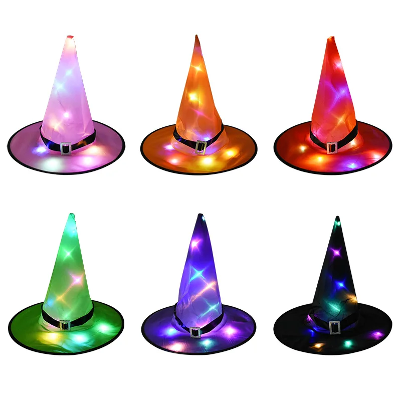 1pc Halloween Wish Hat LED Night Light Wizard Hat Costume Accessories Halloween Party Decoration Kids Favor Glowing Hats