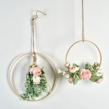 

Round Bamboo Wreath for Wedding Decoration 93510 Rolls Of Peonies And Pomegranate Roses Artificial Flower Decoration M
