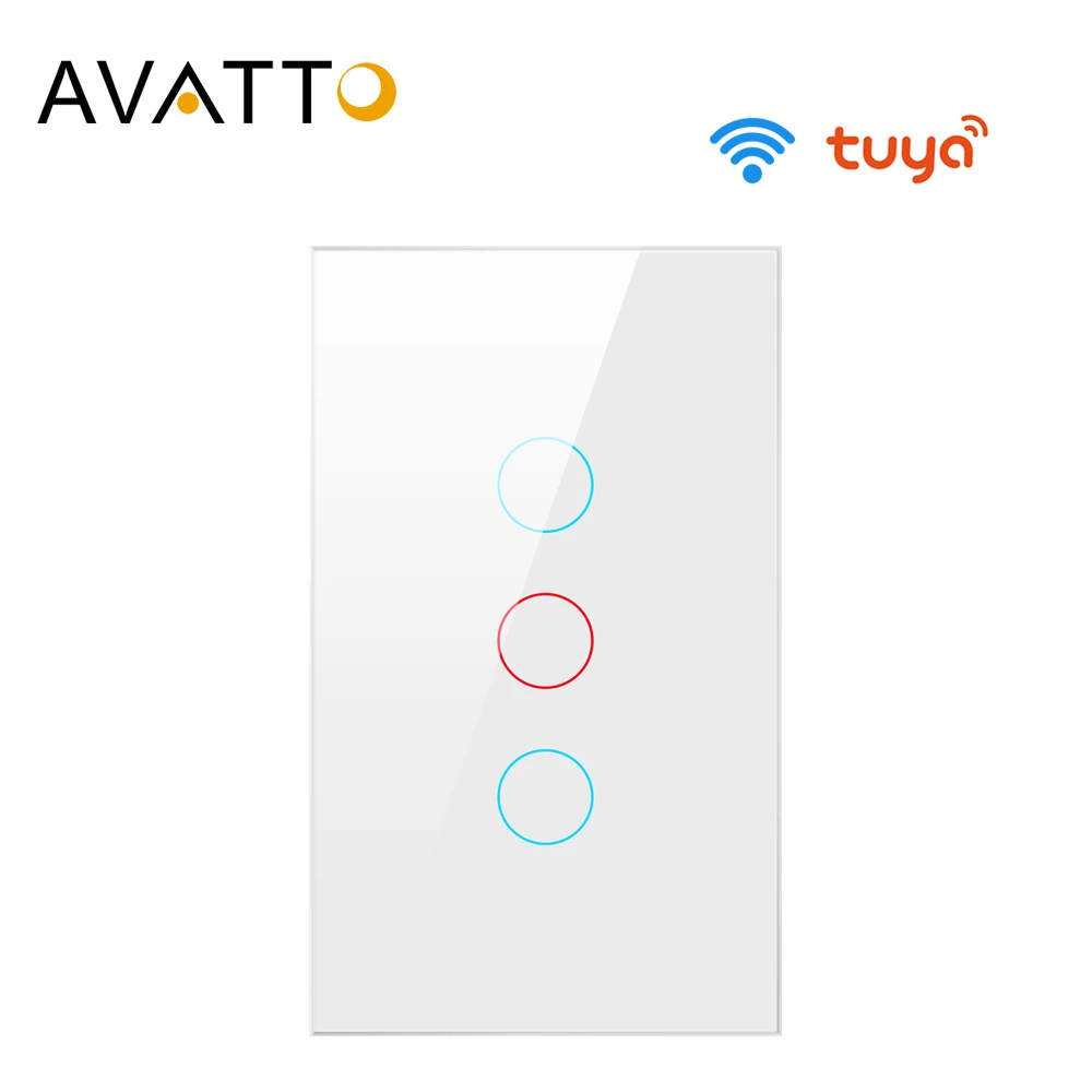 AVATTO-interruptor inteligente de pared con Wifi, Panel de vidrio con Sensor táctil, 1/2/3 entradas, funciona con Alexa y Google Home, Tuya US
