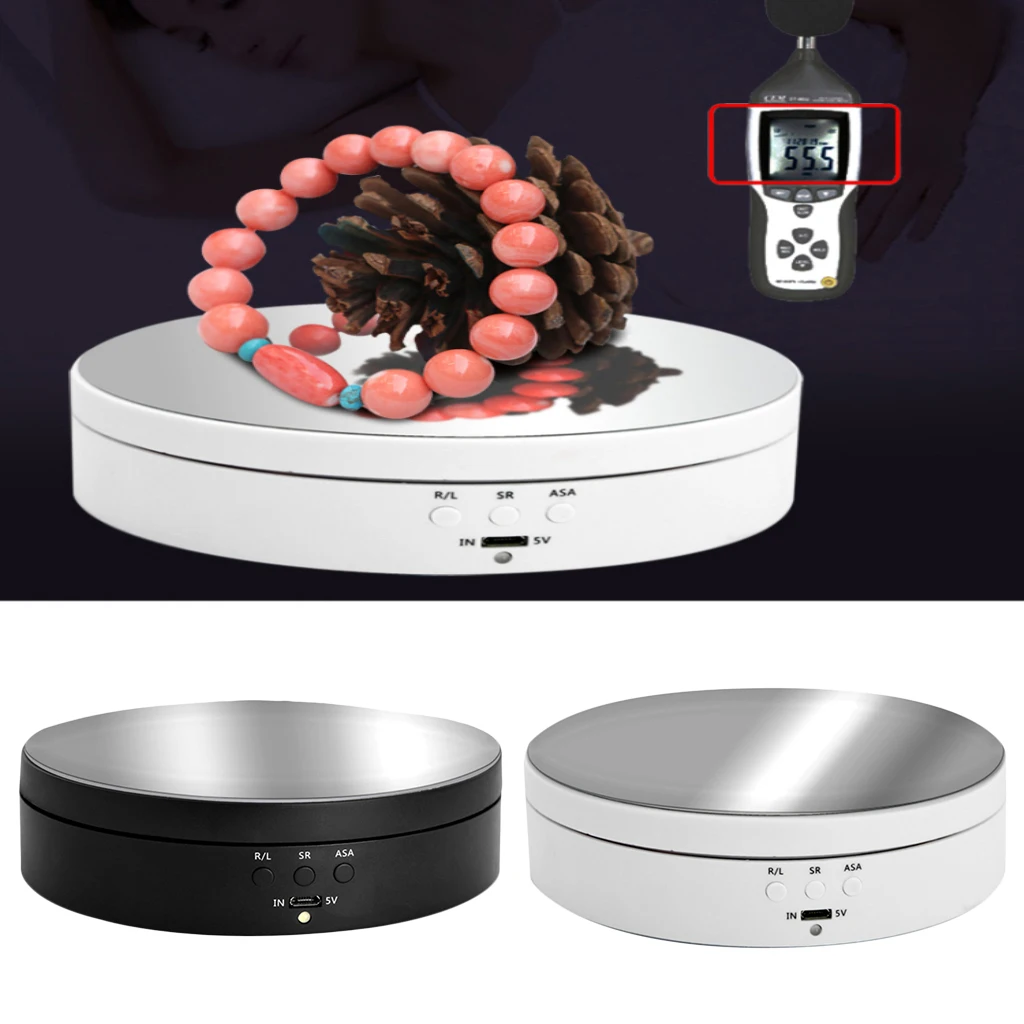 3 Speeds Rotating Display Stand Base Turntable Mirror Top, Battery/USB Powered - 2 Colors for Choose