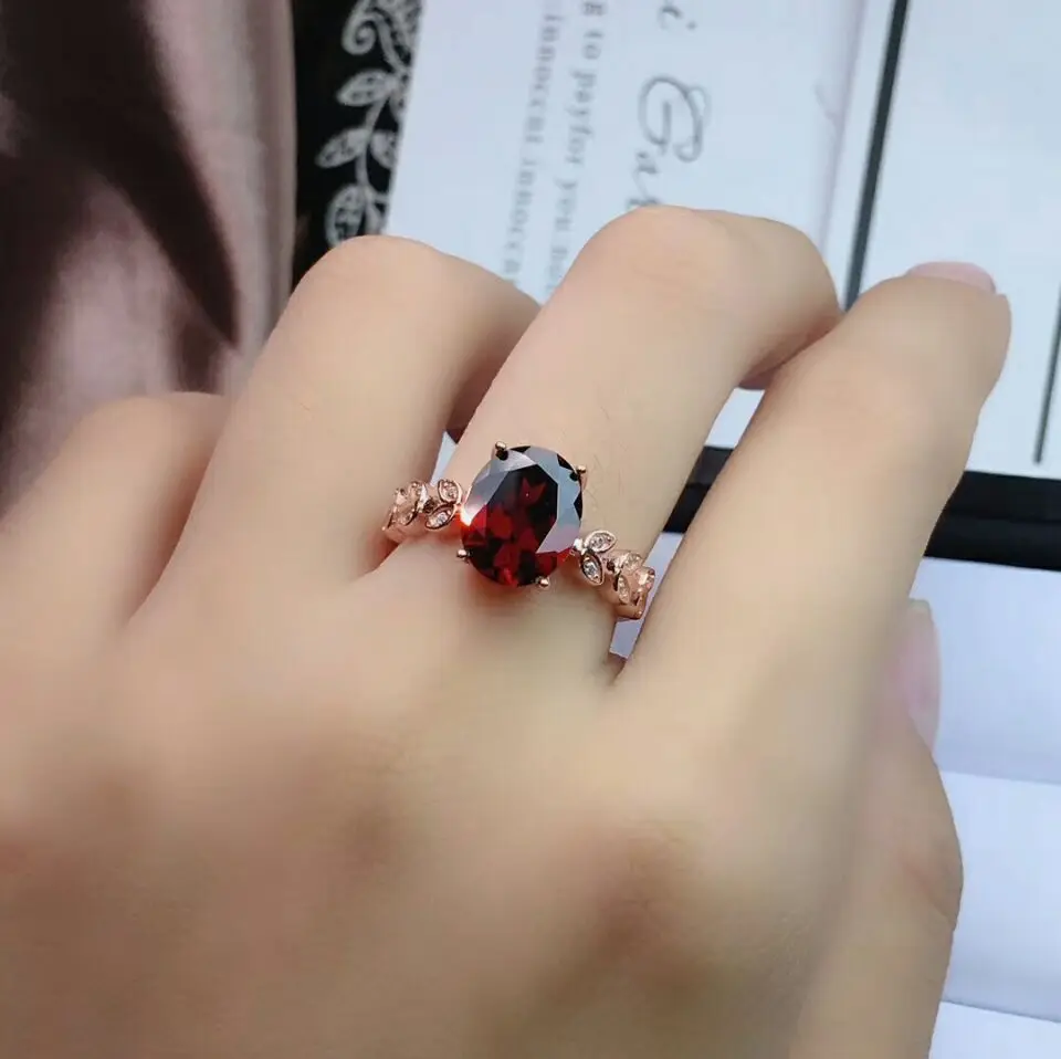 MeiBaPJ прекрасного качества натуральный красный драгоценный камень, гранат Мода набор украшений для женщин Настоящее серебро 925 проба изящное ювелирное изделие "Шарм" - Цвет камня: Rose gold Ring