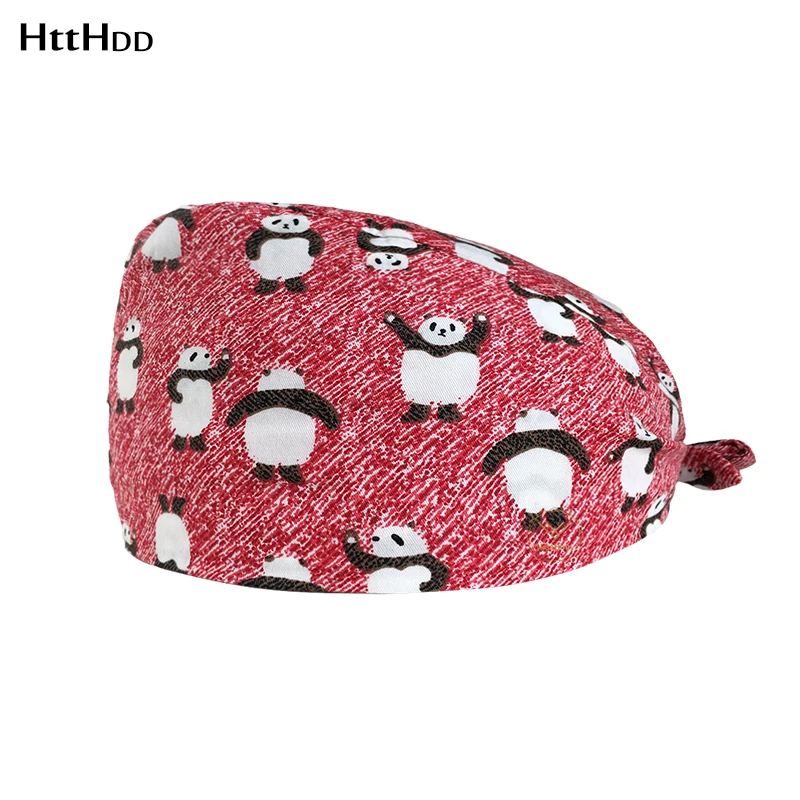 

2020Cute anime bear print frosted cap beauty salon nursing cap adjustable cotton breathable pet cap laboratory hat work dust cap