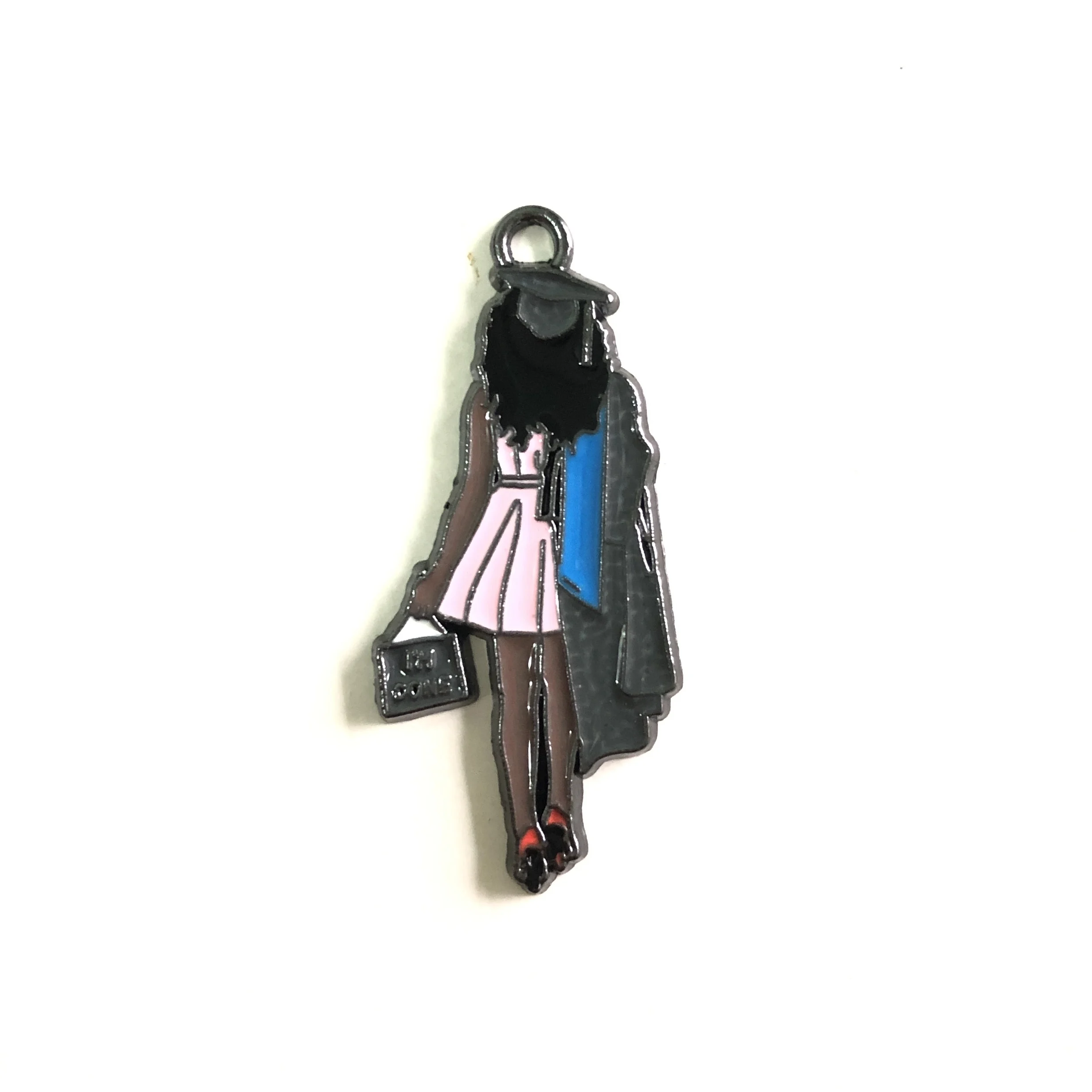 10pcs Graduation Afro African Black Girl Enamel Charm for Women Bracelet Necklace Keychain Making Jewelry Findings DIY Wholesale