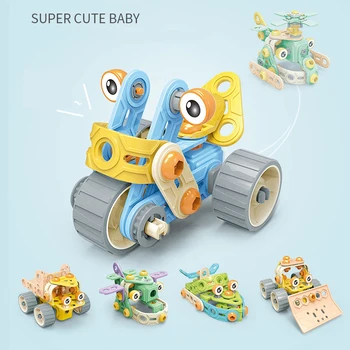 

Removable Engineering Vehicle Boys Screwing Blocks Kids DIY Transportation Building Construction Toys Children Educational Toys