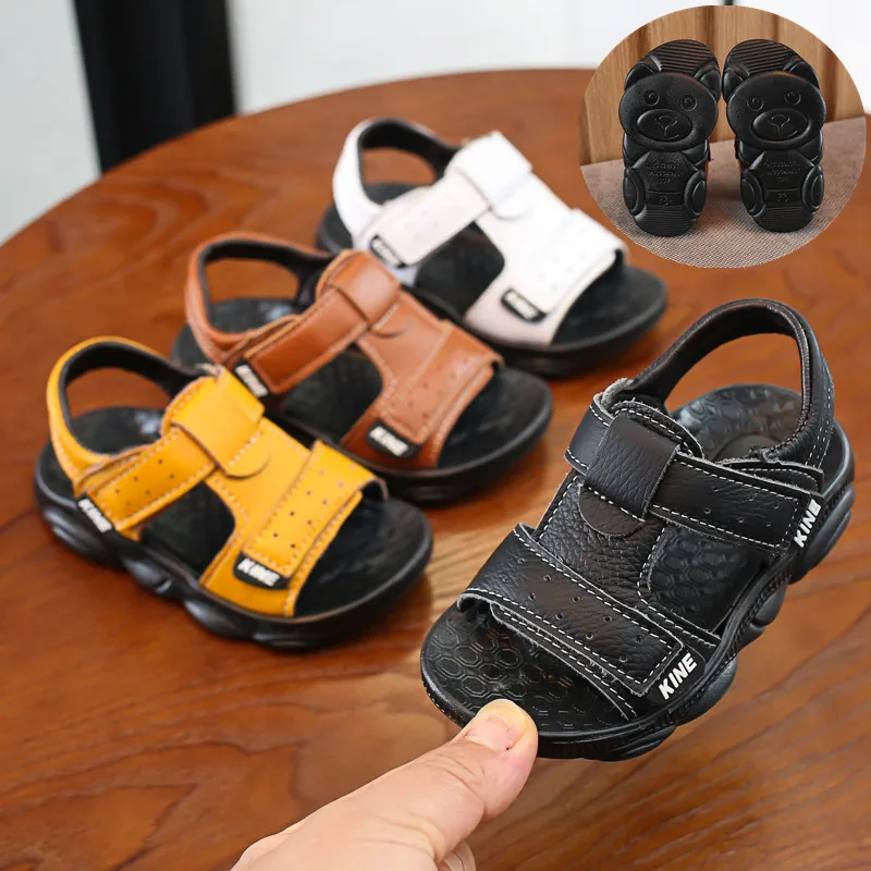 Children summer beach sandals boys girls genuine leather cowhide breathable comfortable flat sandals baby soft shoes