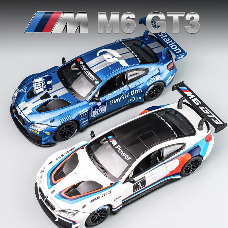 BMW M6 GT3 Racing Car 1:24 Scale Model Car Diecast Collection White with Light 