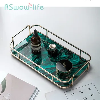 

Nordic Light Luxury Gold-plated Tempered Glass Tray Creative Household Rectangular Storage Tray Cosmetic Service Tray
