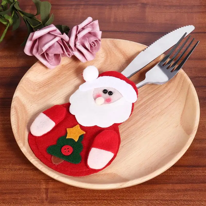 6 шт Снеговик Милый лось Санта мультяшный нож вилка сумки столовые приборы сумка для хранения держатель для столового серебра для рождественской вечеринки
