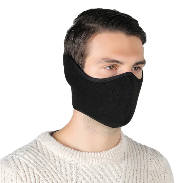 Fashion Winter Half Face Mask Thermal Fleece Ear Mouth Cover Neck Warmer Windproof Cycling Snowboard Ski Hiking Sport Scarf black
