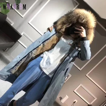 

winter jacket female leather coat 100% rex rabbit liner natural real fox fur collar loose long coat fur coat detachable