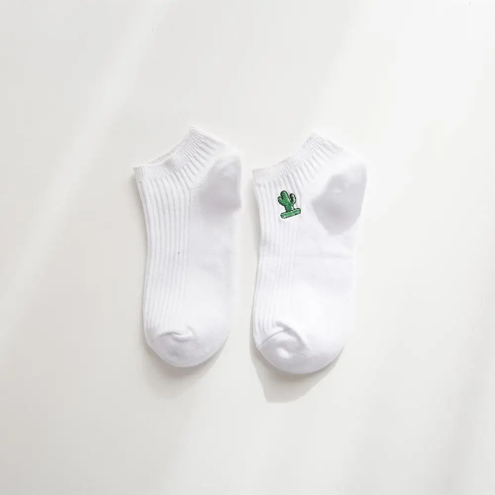 Cactus Short Мужские белые носки в стиле Харадзюку, унисекс, летние короткие носки, хипстер, скейтборд, забавные короткие носки, вышивка, кокс, убийца, кактус, монстр - Цвет: Cactus Short
