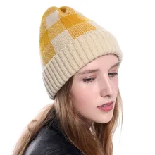Дизайн, новые женские теплые зимние клетчатые шляпы, вязаная шерстяная шапочка, шапка для катания на лыжах, модные аксессуары
