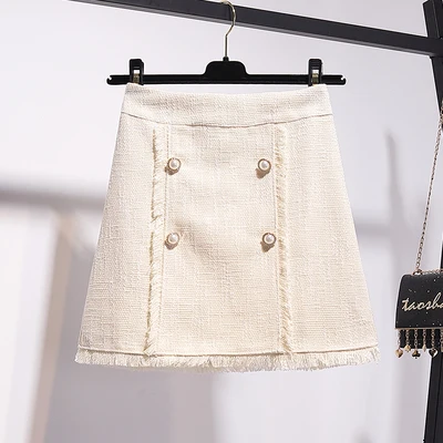 OnlySkirt Свитер, комплект из 2 предметов, женский, Осень-зима, новинка, круглый вырез, свободный, пентаграмма, узор, кружево, вышивка, вязанный топ и твидовая юбка с кисточками, комплект - Цвет: OnlySkirt