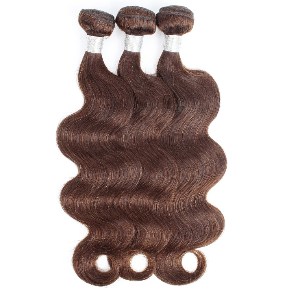 Kisshair color #4 body wave hair bundles 3/4 pcs dark brown Peruvian  human hair tangle free 10 to 24 inch remy weft hair