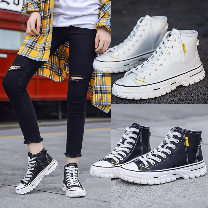 

Cowhide popular women's shoes autumn new Korean version of the wild leather high to help small sneakers student casual shoes
