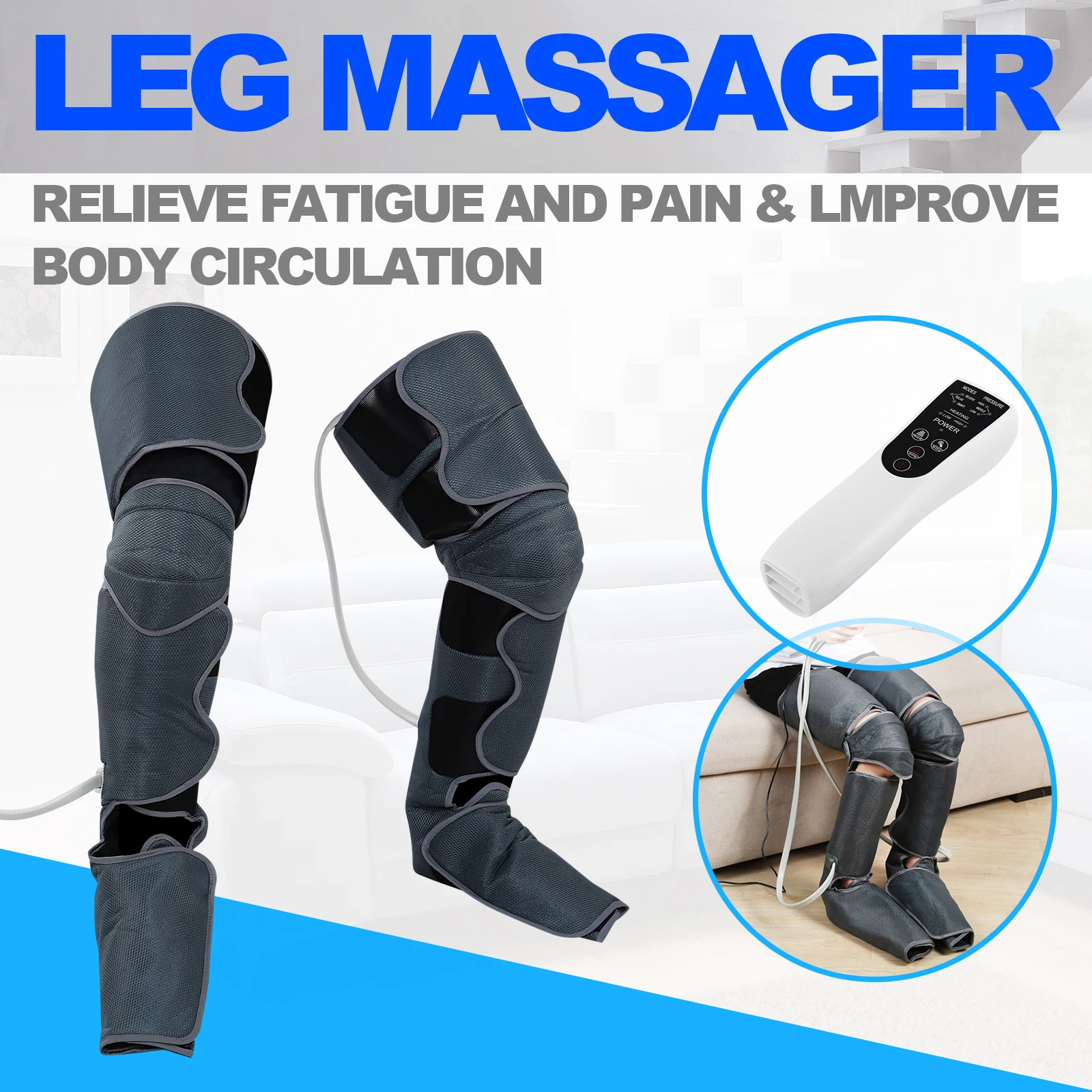 Electric Air Compression Leg Massager Pneumatic Foot Calf Heated Air