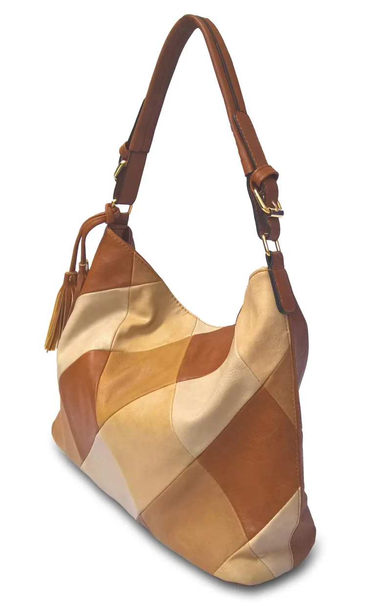 Женская сумка из искусственной кожи в стиле пэчворк, винтажная женская сумка через плечо, женская сумка-хобо, сумка-мешок, Большая вместительная сумка-тоут