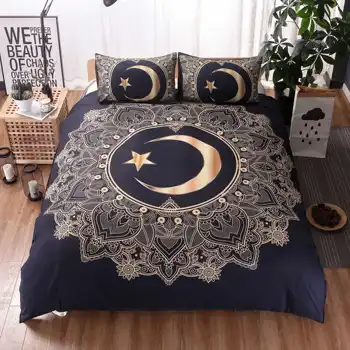 

Three-piece bedding quilt cover catcher black gold dream feather wind chime Indian style print 229*229cm adult single bed gift