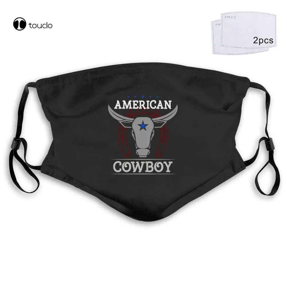 AMERICAN COWBOY BULL HORSESHOE RODEO TEXAS SPORTSER Mens Charcoal Face Mask Filter Pocket Cloth Reusable Washable-