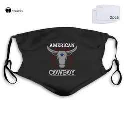 AMERICAN COWBOY BULL HORSESHOE RODEO TEXAS SPORTSER Mens Charcoal Face Mask Filter Pocket Cloth Reusable Washable-
