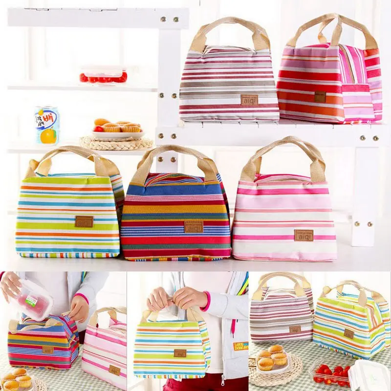 

Fashionable Striped Handbags Custom Made Large Capacity Canvas Waterproof Bag Multifunctional Home Storage Lunch Bags