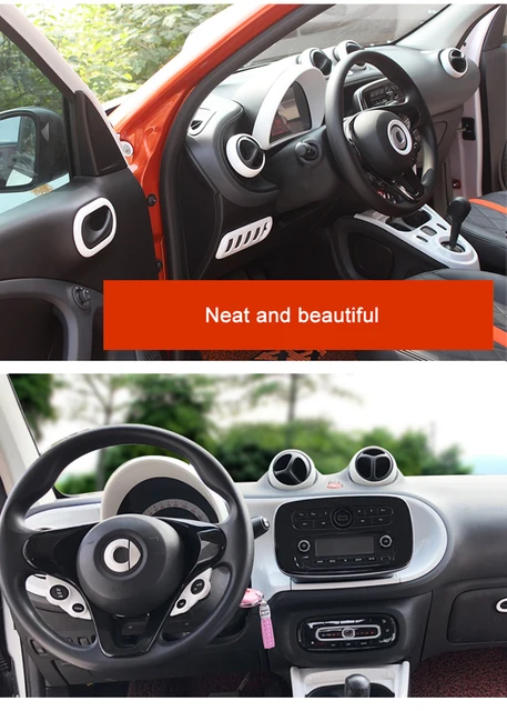 Autocollant décoratif pour volant de voiture, couvercle de bouton  multimédia, anneau décoratif pour panneau de volant de voiture, accessoires  pour Smart Fortwo Forfour 453 - AliExpress