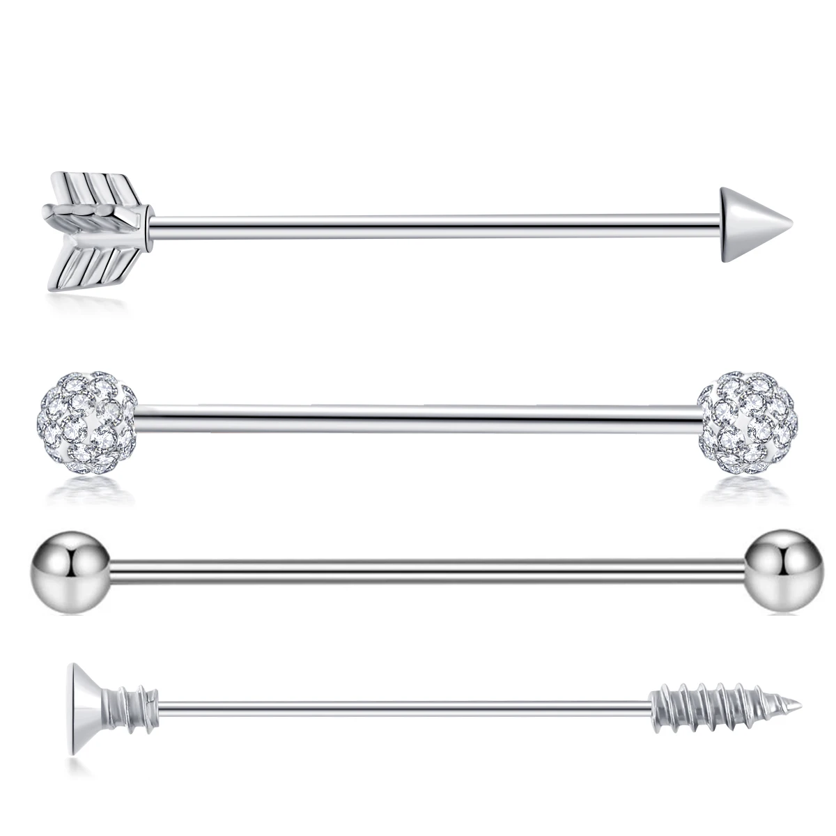Stainless Steel Heart Industrial Piercing Set Arrow Industrial Barbell Lot Crystal Industrial Piercing Bar Bulk Cartilge Earring