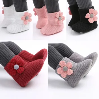 

2019 Autumn Winter Plus Velvet Cute Newborn Baby Boots Sweet Flowers Warm Soft Bottom Toddler Girls Boys First Walkers Shoes