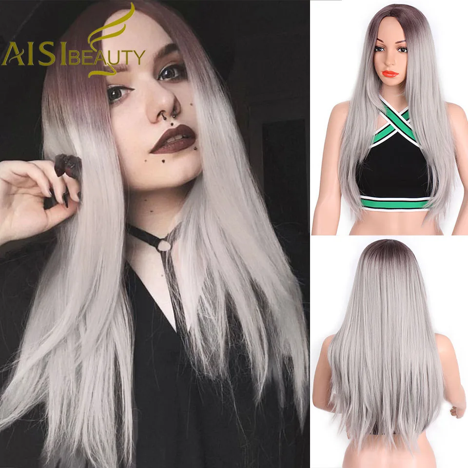 AISI BEAUTY длинные прямые серые Красные Розовые Омбре черные Искусственные парики