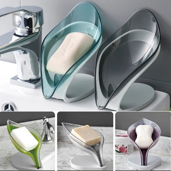 

Tofok Leaf Shape Soap Box Bathroom Holder Dish Storage Creative Kitchen Non-slip Drain Storage Case Container Sponge Rack Shelf