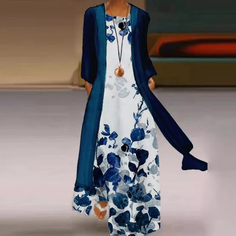 5XL Spring Floral Print Chiffon Dress Party Robe Sexy O Neck Sleeveless Tank Long Women Summer See Through Coat Maxi | Женская одежда