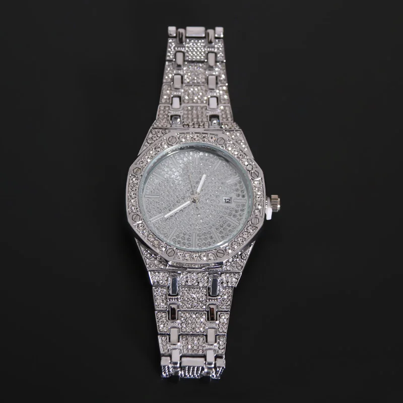 Orologi da polso di marca Hip Hop in oro al quarzo con diamanti da 16 mm con orologio in acciaio inossidabile Micropave CZ Relogio_voghion.com