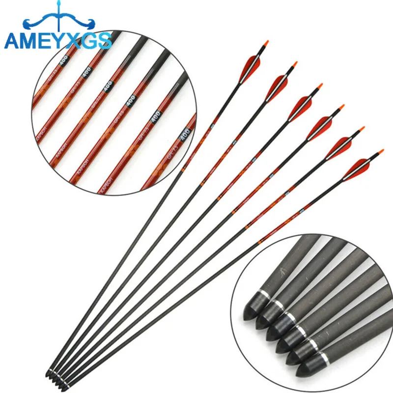 

6/12pcs 30" Archery Pure Carbon Arrow Spine 400 Carbon Arrow Replaceable Broadhead 4" Turkey Feather For Bow Hunting Accessories