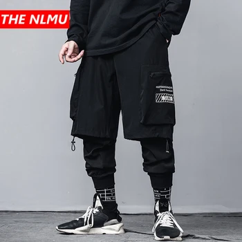 

2020 New Fake Two Pieces Harem Pants Men Hip Hop Streetwear Joggers Pant Fashion Male Pockets Trouser Elastic Waist Black WG789