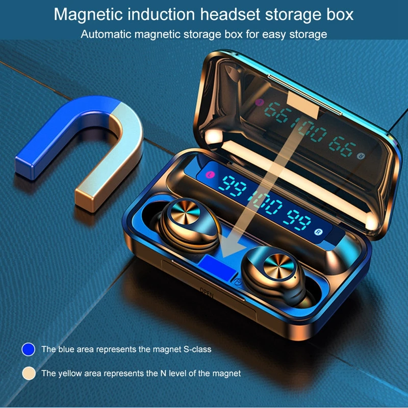 Kowkaka TWS Wireless Bluetooth Earphone Touch Control 9D Stereo Headset Sport Earphones Waterproof Earbuds LED Display with Mic