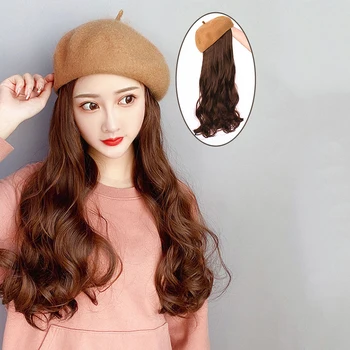

XIYUE High Temperature Resistant Fiber Synthetic Beret Big Wave Long Wig Gentle Cute Girl New Multicolor Optional Seamless Link