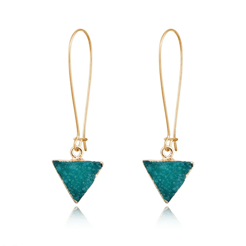 

Simple Geometric Triangle Druzy Drop Earrings Women Gold Color Long Hanging Dangle Earrings Female Jewelry
