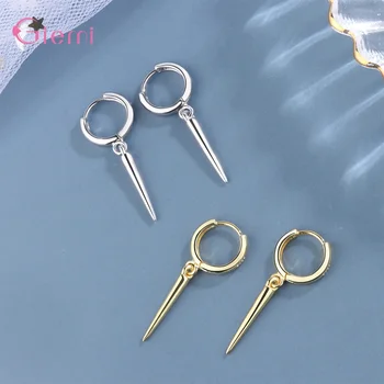 

100% Real Solid 925 Sterling Silver Unisex Punk Rock Personality Spike Rivet Taper Hoop Earrings Rock Party Jewelry Wholesale