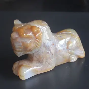 

2'' Hand carved gemstone Indian agate tiger animal figurine carving